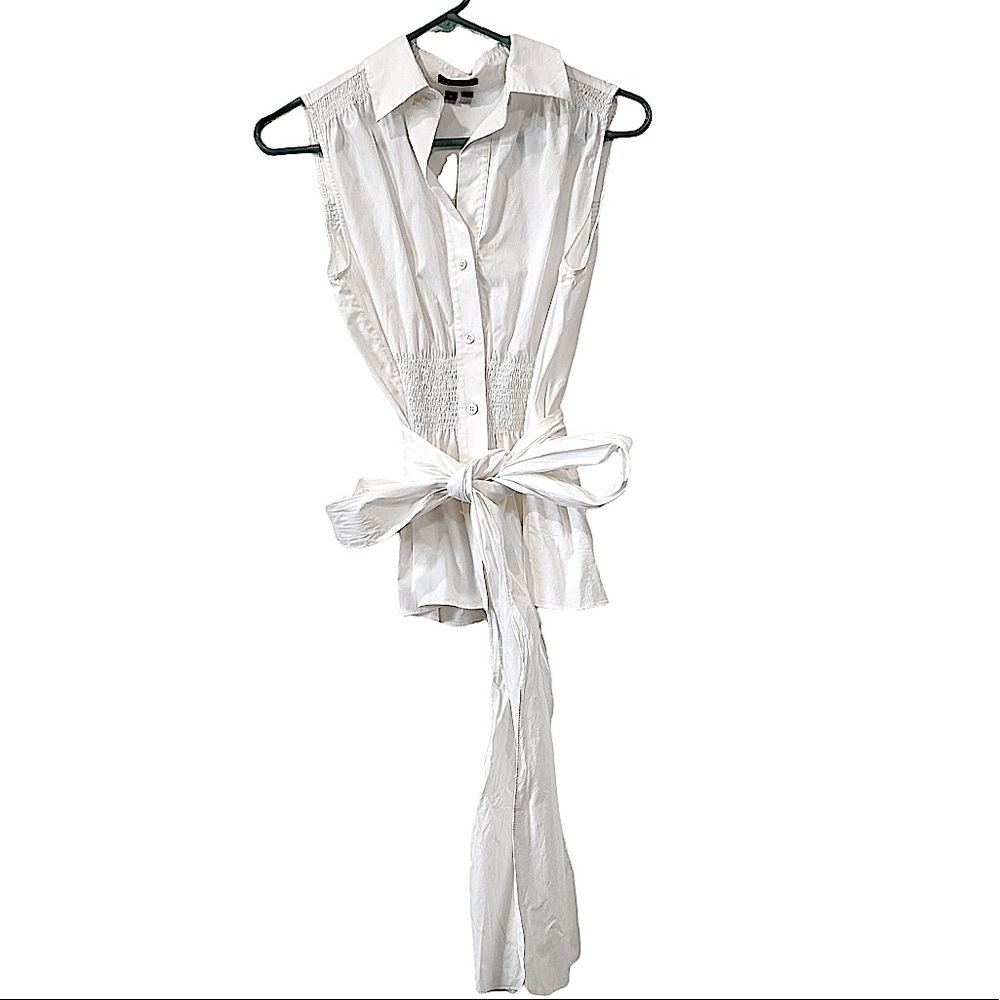 THEORY White Sleeveless Smocked Detail Blouse Size Small - Picture 3 of 8